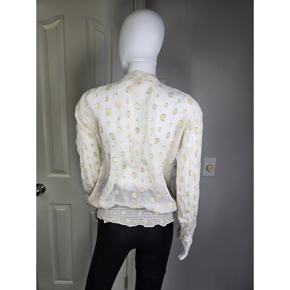Michael Kors Cream Gold Dot Silk Blend Tie Neck Smock Blouse Top Sheer‎ small S - Picture 5 of 10
